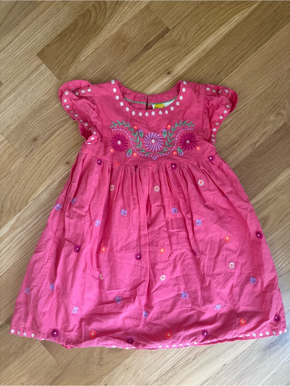 Mini Boden Pink Floral Embroidered Cotton Dress 6-7y